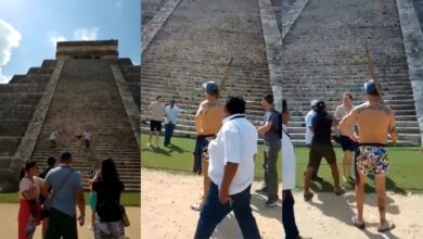 Reciben a palazos a turista que subió a la pirámide de Chichén Itzá